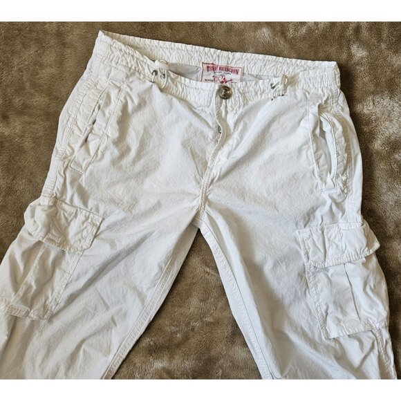 True Religion Womens Military Cargo Pants 26 White Straight Adjustable Waist/Leg - Picture 2 of 16